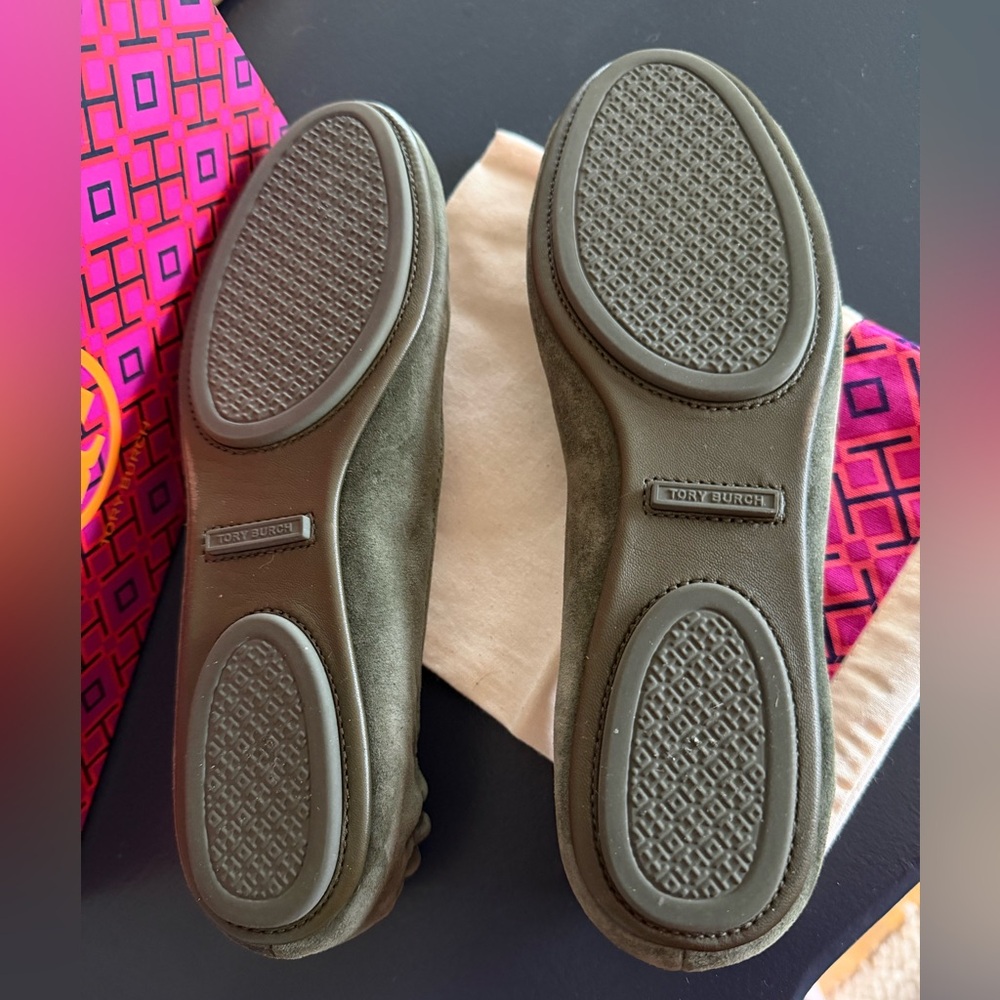 Tory Burch Minnie Travel Suede Green Flats - Picture 7 of 8